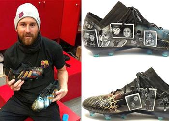 بالصور فنانة تجسد أبرز لحظات ميسي على حذاءه