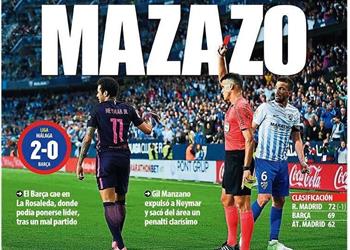 كارثة لا تغتفر لبرشلونة ومالاجا يضع الليجا على طبق للريال أبرز عناوين صحف إسبانيا