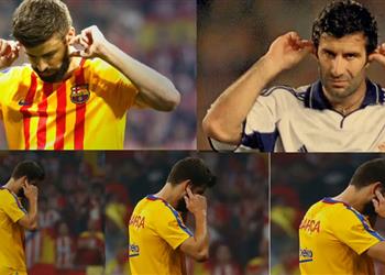 بالفيديو جماهير أتليتكو مدريد تدفع بيكيه للسير على خطى فيجو