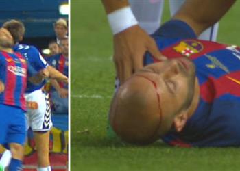 نهائي كأس الملك ماسكيرانو يغادر ملعب المباراة بجرح في رأسه عقب اصطدام قوي