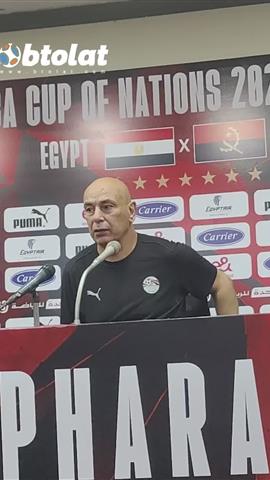 صوره ل رد فعل حسام حسن بعدما سأله مراسل موقع بطولات عن أزمة الشناوي عقب مباراة مصر وأنجولا