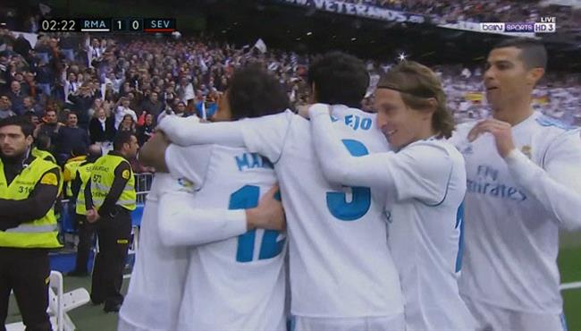 هدف ريال مدريد الاول فى مرمى اشبيلية بتعليق رؤوف خليف
