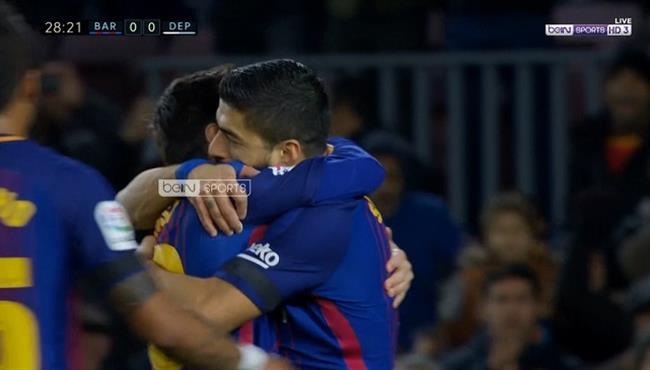 هدف سواريز في مرمي لاكورونيا بعد اسيست رائع من ميسي