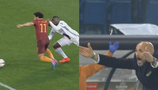 الحكم يتغاضي عن احتساب ركلة جزاء لمحمد صلاح ورد فعل سباليتي
