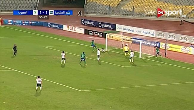 هدف مصر المقاصه الثاني في مرمي المصري بعد اسست من احمد الشيخ