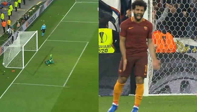 هدف اولمبيك ليون الثالث في مرمي روما ورد فعل محمد صلاح