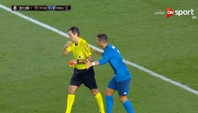 طرد كريستيانو رونالدو امام برشلونة ورد فعله بتعليق مدحت شلبي