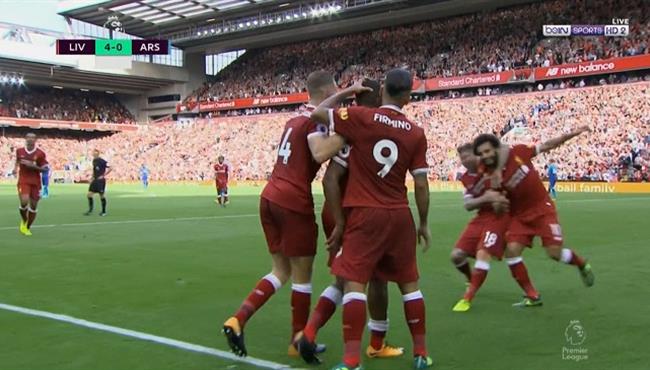 هدف ليفربول الرابع في مرمي ارسنال اسيست محمد صلاح