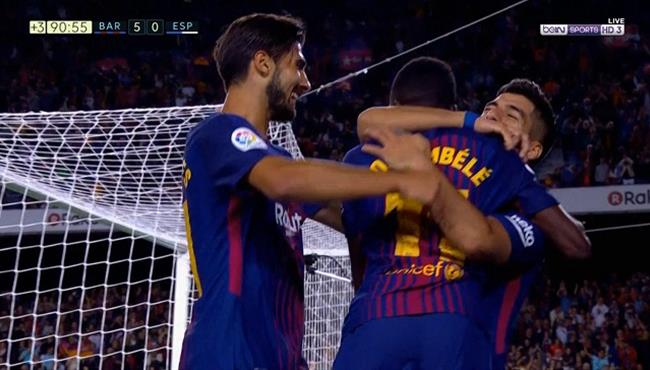اول اسيست لعثمان ديمبيلي مع برشلونه امام اسبانيول