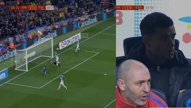 هدف برشلونة الاول فى مرمى اسبانيول ورد فعل كوتينيو