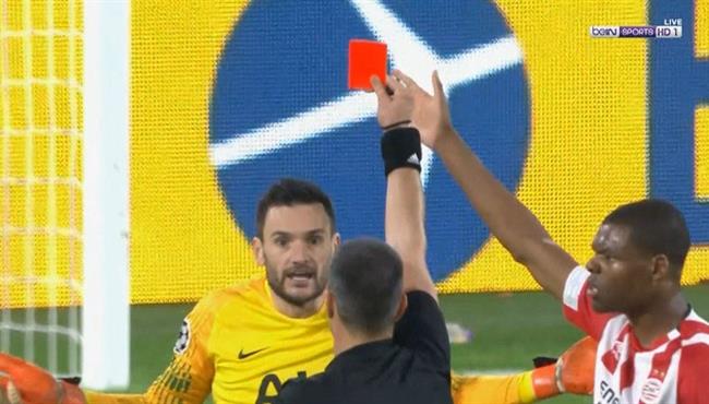 طرد لوريس فى مباراة توتنهام وايندهوفن