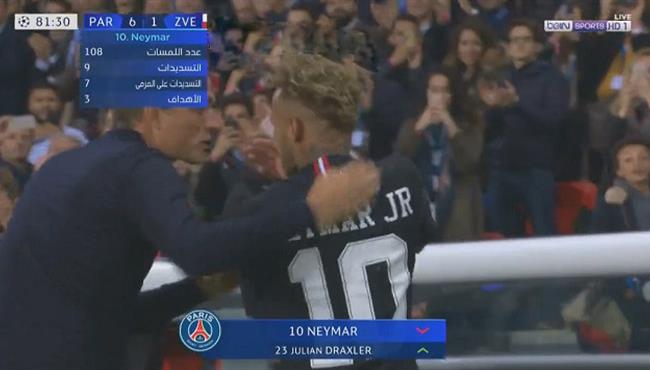 رد فعل غاضب من نيمار بعد تبديله فى مباراة باريس سان جيرمان والنجم الاحمر