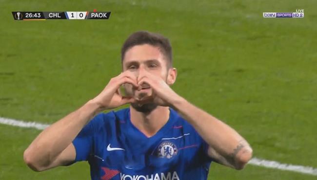 هدف جيرو الرائع في مرمي باوك سالونيكا الدوري الاوروبي