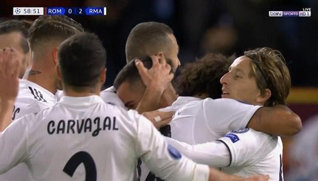 هدف ريال مدريد الثاني في مرمي روما لوكاس فاسكيز