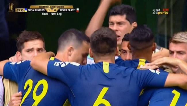 هدف بوكا جونيورز الاول في مرمي ريفر بليت في نهائي كاس كوبا ليبرتادوريس