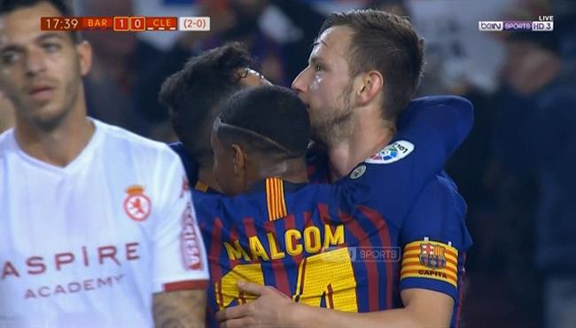 هدف برشلونة الاول في مرمي ديبورتيفا ليونيسا منير الحدادي