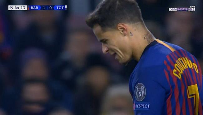 القائم يحرم كوتينيو من تسجيل هدف امام توتنهام بدوري ابطال اوروبا