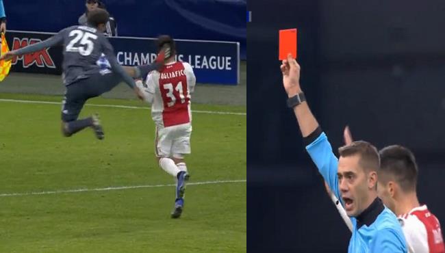 طرد توماس مولر بعد تدخل مرعب على لاعب اياكس