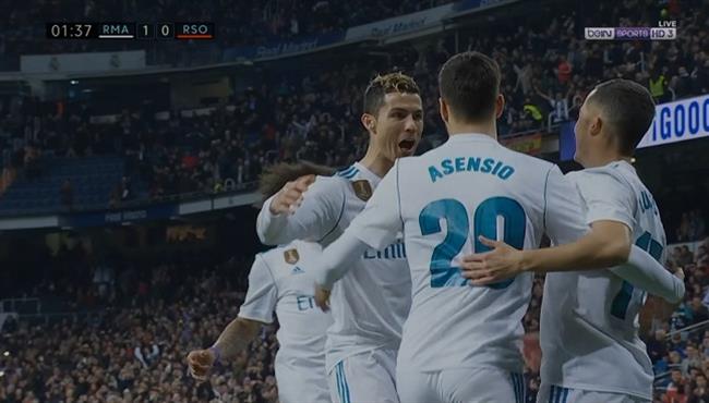 رونالدو يصنع هدف ريال مدريد الاول امام ريال سوسيداد فى اول دقيقة