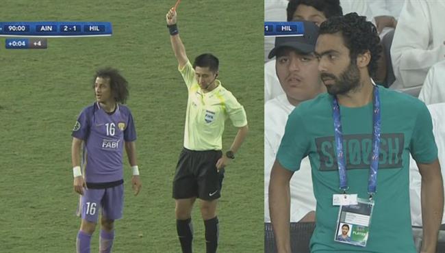 طرد لاعب العين امام الهلال السعودى ورد فعل حسين الشحات