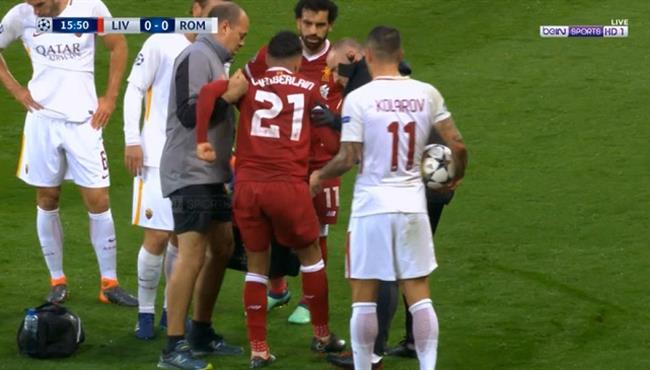 اصابة تشامبرلين فى مباراة ليفربول وروما ورد فعل محمد صلاح
