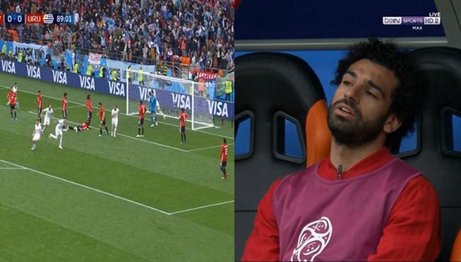 رد فعل محمد صلاح على هدف اوروجواى القاتل فى مرمى مصر