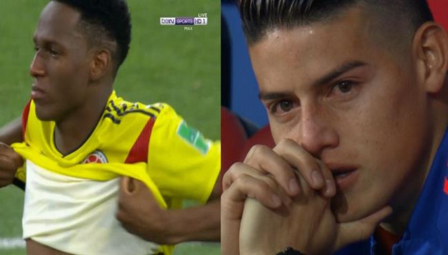 حسرة وبكاء لاعبي كولومبيا بعد الخروج من كاس العالم