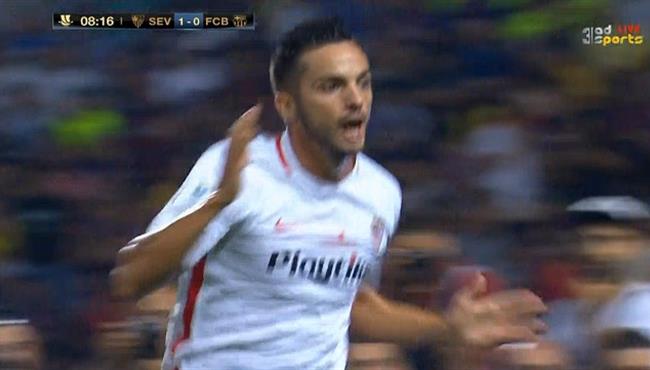 هدف اشبيلية الاول فى مرمى برشلونة كأس السوبر الاسبانى
