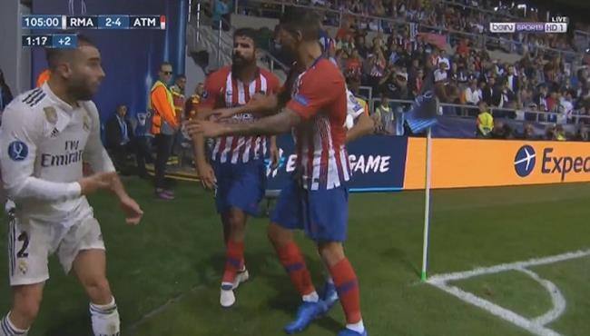 مشادة بين دييجو كوستا وكارفاخال فى مباراة ريال مدريد واتليتكو مدريد