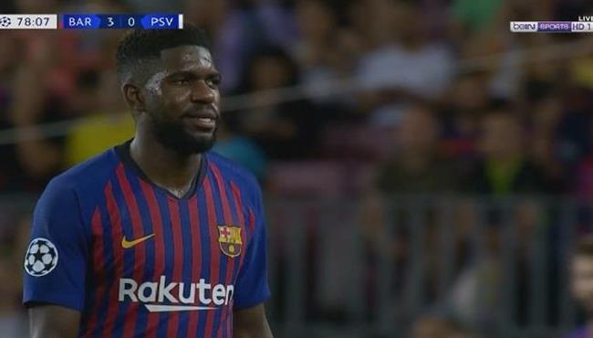 طرد أومتيتي في مباراة برشلونة وايندهوفن