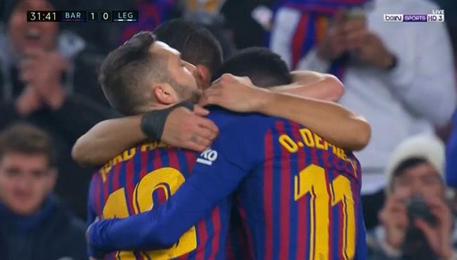 هدف برشلونة الاول في مرمي ليجانيس عثمان ديمبيلي