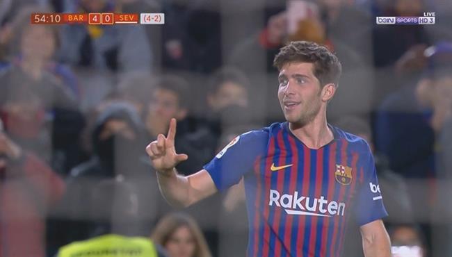 هدف برشلونة الرابع في مرمي اشبيلية اسيست ميسي