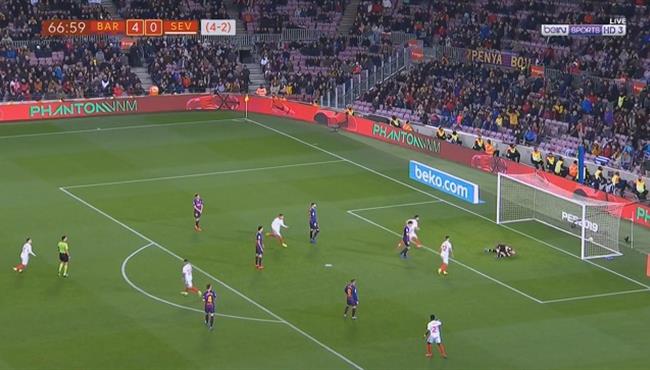 هدف اشبيلية الاول الرائع في مرمي برشلونة تعليق حفيظ دراجي