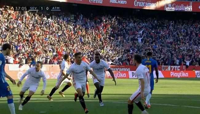 هدف اشبيلية الاول في مرمي اتلتيكو مدريد بالدوري الاسباني