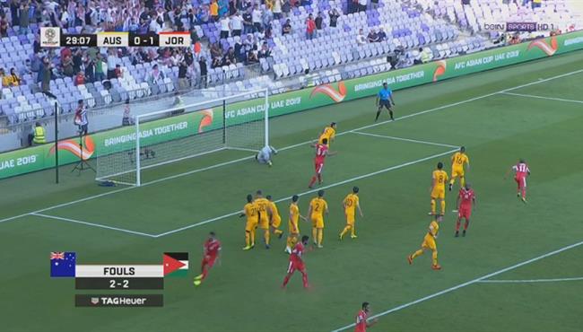 العارضة تحرم الاردن من هدف ثاني رائع امام استراليا بكأس اسيا