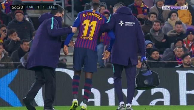 اصابة عثمان ديمبيلي وخروجه في مباراة برشلونة وليجانيس