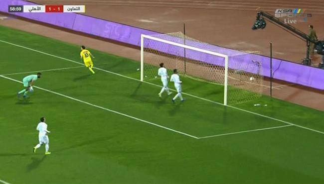 هدف التعاون الثاني في مرمي اهلي جدة بالدوري السعودي