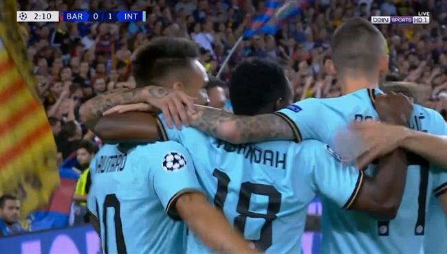 هدف انتر ميلان الاول في مرمي برشلونة بدوري ابطال اوروبا