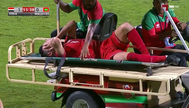 اصابة قوية لـ عمر خربيين في مباراة سوريا والمالديف