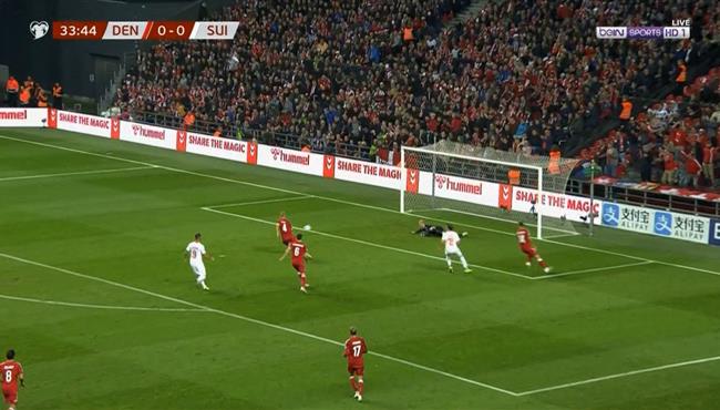 كاسبر شمايكل يحرم لاعب سويسرا من تسجيل هدف في مرمي الدنمارك