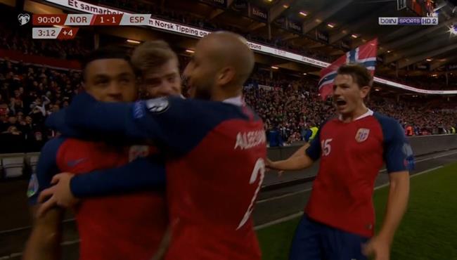هدف تعادل النرويج القاتل مع اسبانيا 1 1 تصفيات امم اوروبا