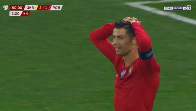كريستيانو رونالدو يهدر هدف التعادل فى الوقت القاتل امام اوكرانيا