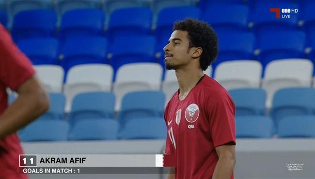 هدف قطر الاول في مرمي عمان اكرم عفيف