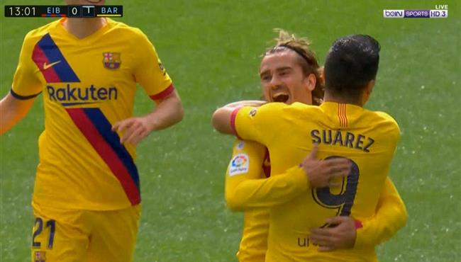 هدف برشلونة الاول في مرمي ايبار جريزمان