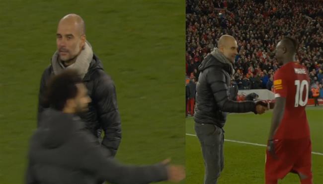 جوارديولا يصافح ماني ويتجاهل محمد صلاح بعد مباراة مانشستر سيتي وليفربول