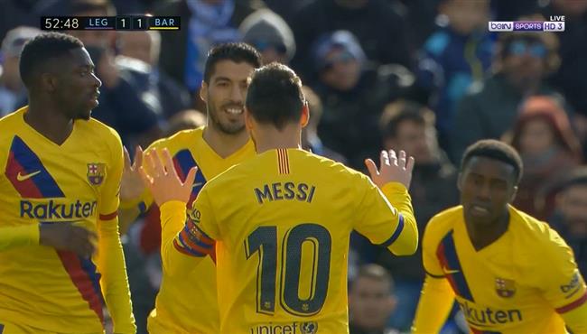 هدف تعادل برشلونه مع ليجانيس في الدوري الاسباني سواريز