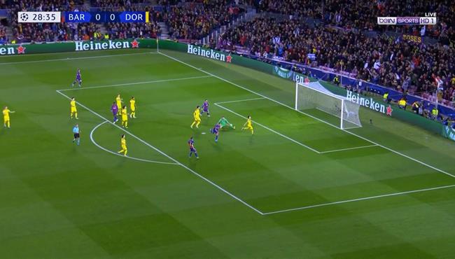 هدف برشلونة الاول في مرمي دورتموند سواريز