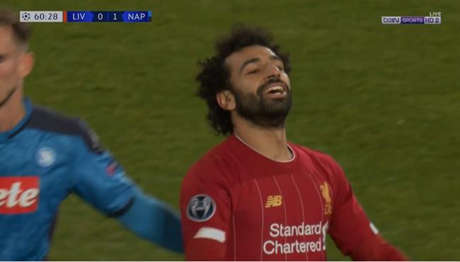 محمد صلاح يهدر فرصة هدف لليفربول امام نابولي
