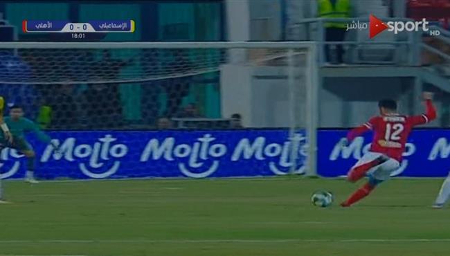 العارضة ترد تسديدة ايمن اشرف الصاروخية امام الاسماعيلي