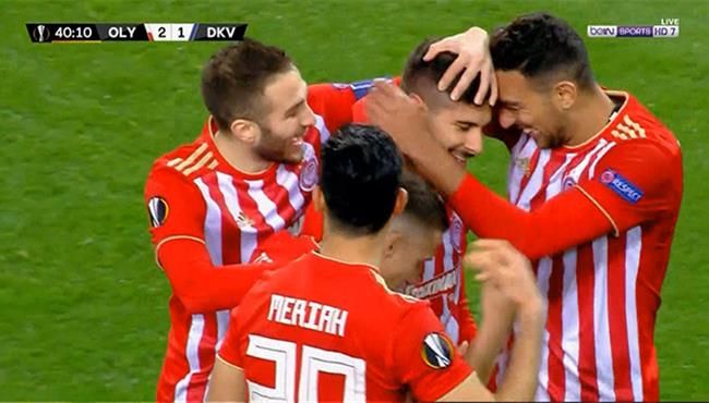 هدف اولمبياكوس المذهل في مرمي دينامو كييف بالدوري الاوروبي